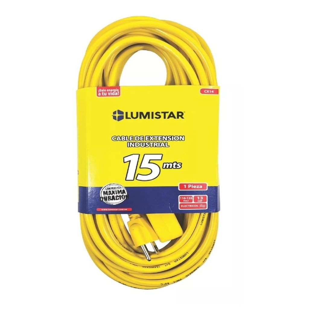 EXTENSION ELEC INDUSTRIAL 2 X 16 AWG 15 MTS 13 AMP COLOR AMARILLO REF. CX14 / 015060 MARCA LUMISTAR