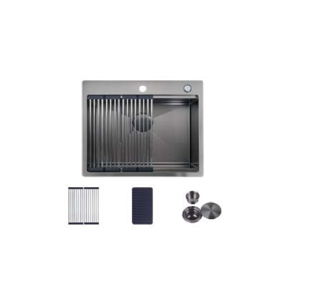 FREGADERO 1 TINA ACERO INOX TOPE / EMPOTRAR 61 X 51 X 22CM C/ ACCES. GRIS OSCURO REF LUGANO-BS GASCO