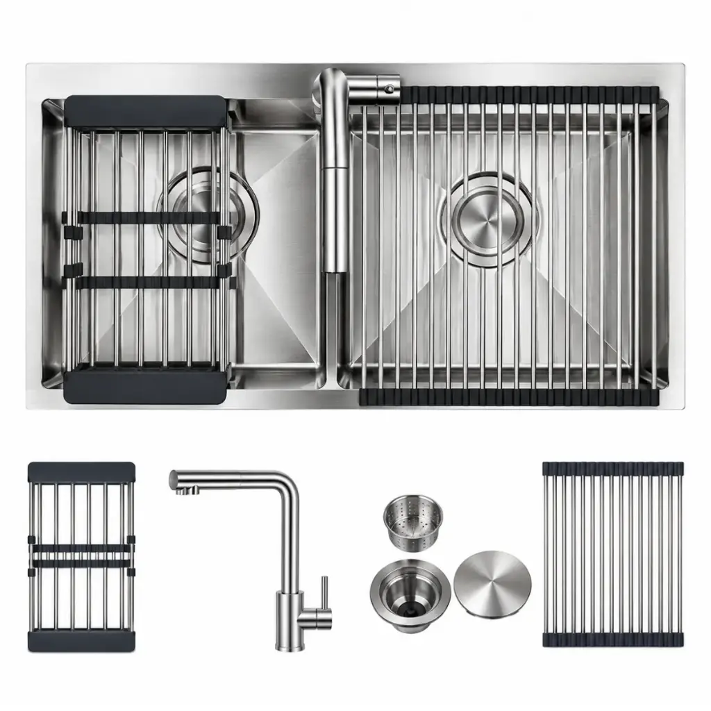 FREGADERO 2 TINA ACERO INOX TOPE / EMPOTRAR 84 X 51 X 20 CM C/ GRIFERIA + ACCES. REF. BARI GASCO