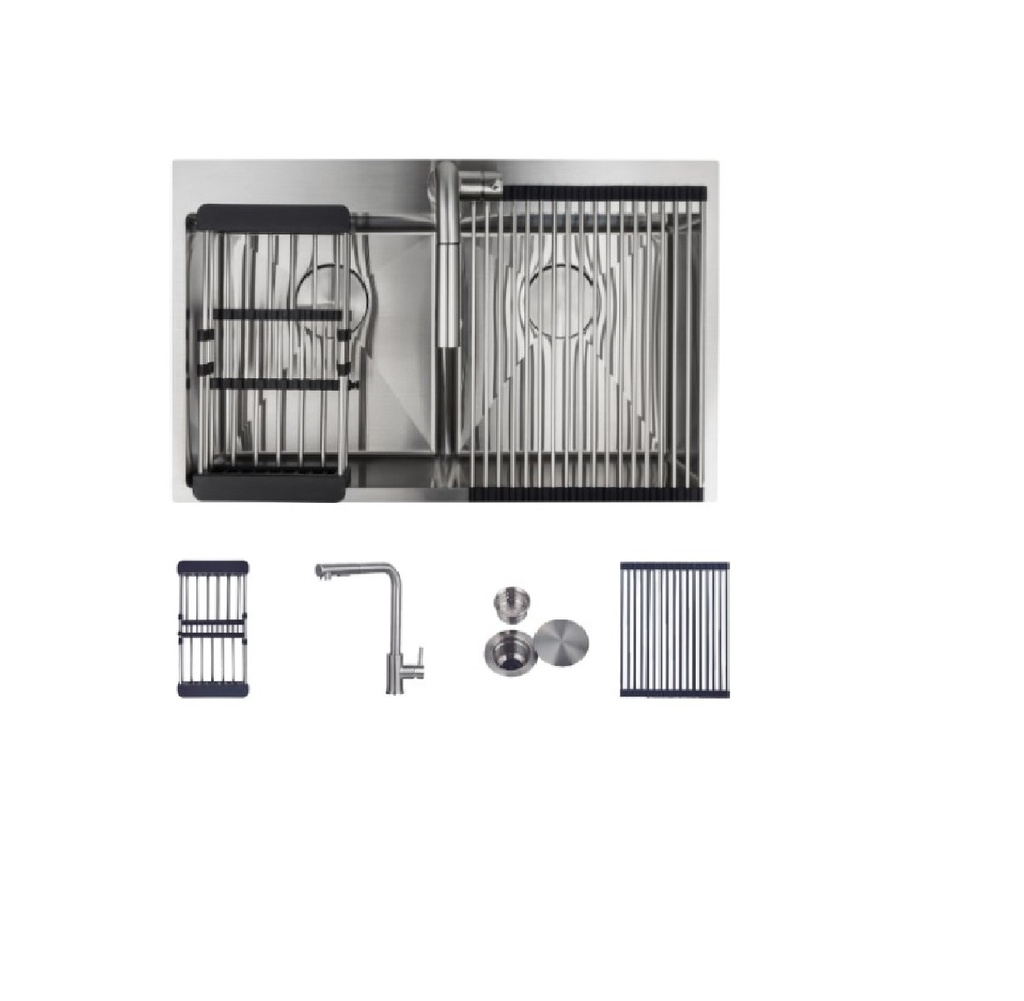 FREGADERO 2 TINA ACERO INOX TOPE / EMPOTRAR 84 X 51 X 20 CM C/ GRIFERIA + ACCES. REF. BARI GASCO
