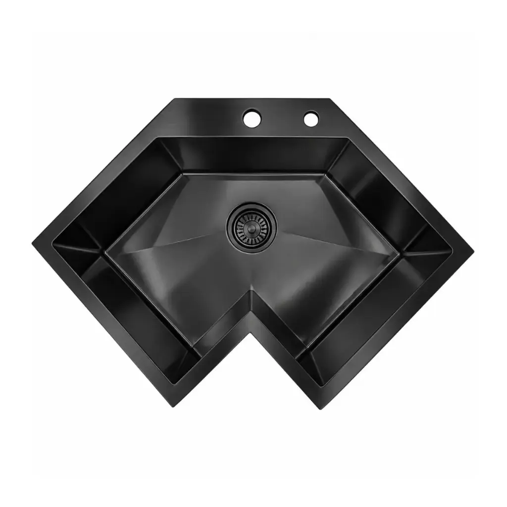 FREGADERO DE ESQUINA 1 TINA ACERO INOX. SOBRE TOPE 64 X 64 X 22CM C/NEGROB REF. FRE.01.18 MARCA BARI