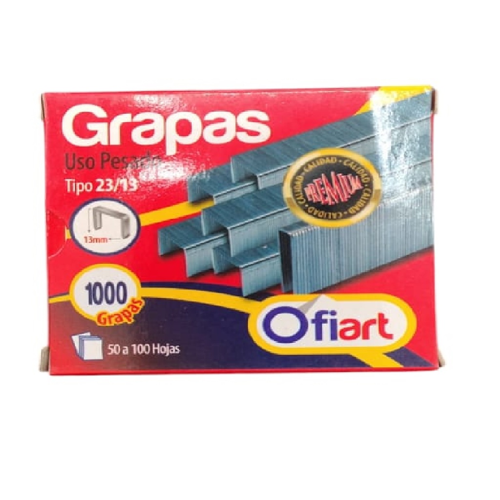 GRAPAS LISAS USO PESADO 23 / 13 (13 X 13 MM) CAJA DE 1000 PIEZAS REF. 615840 / OF-O142 MARCA OFIART