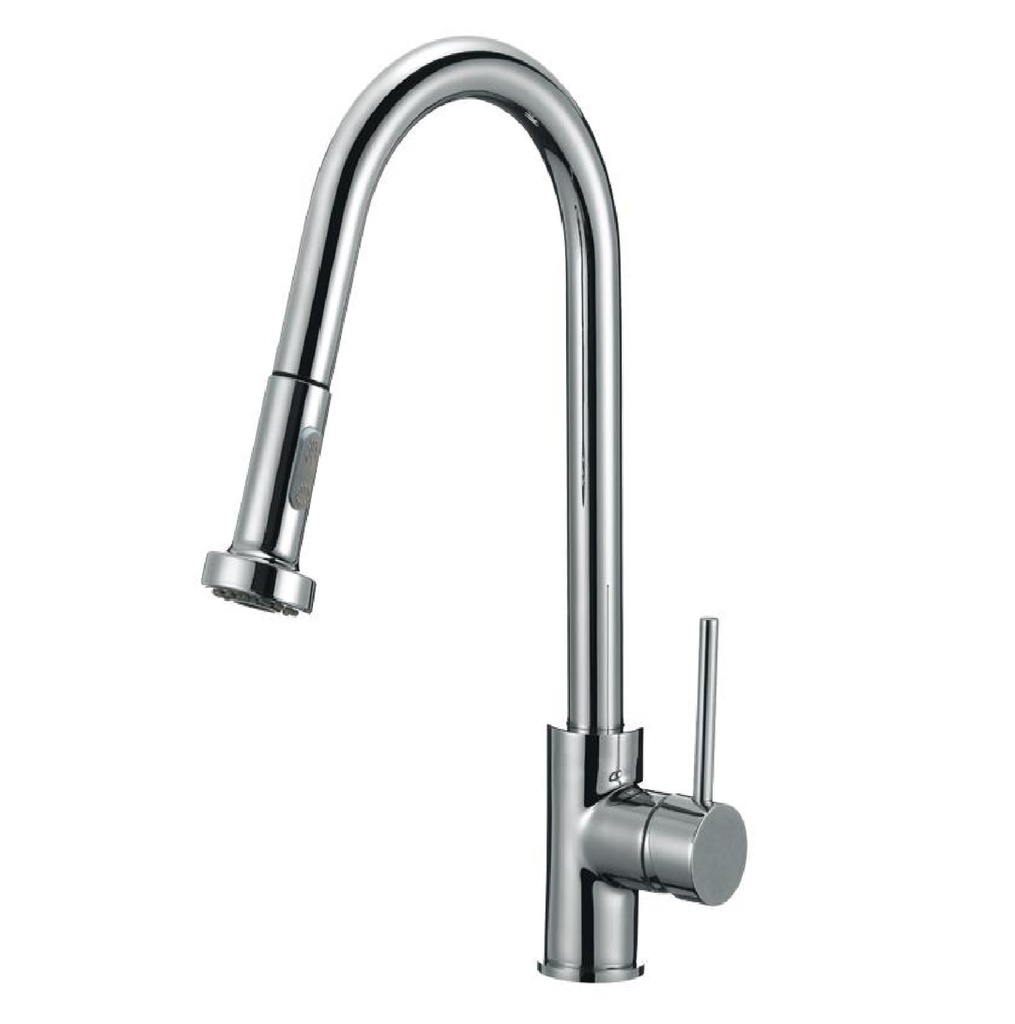 GRIFERIA MONOMANDO ALTO PARA FREGADERO SATINADA CON MANGUERA EXTENSIBLE REF. GRI-616 MARCA UNIQUE