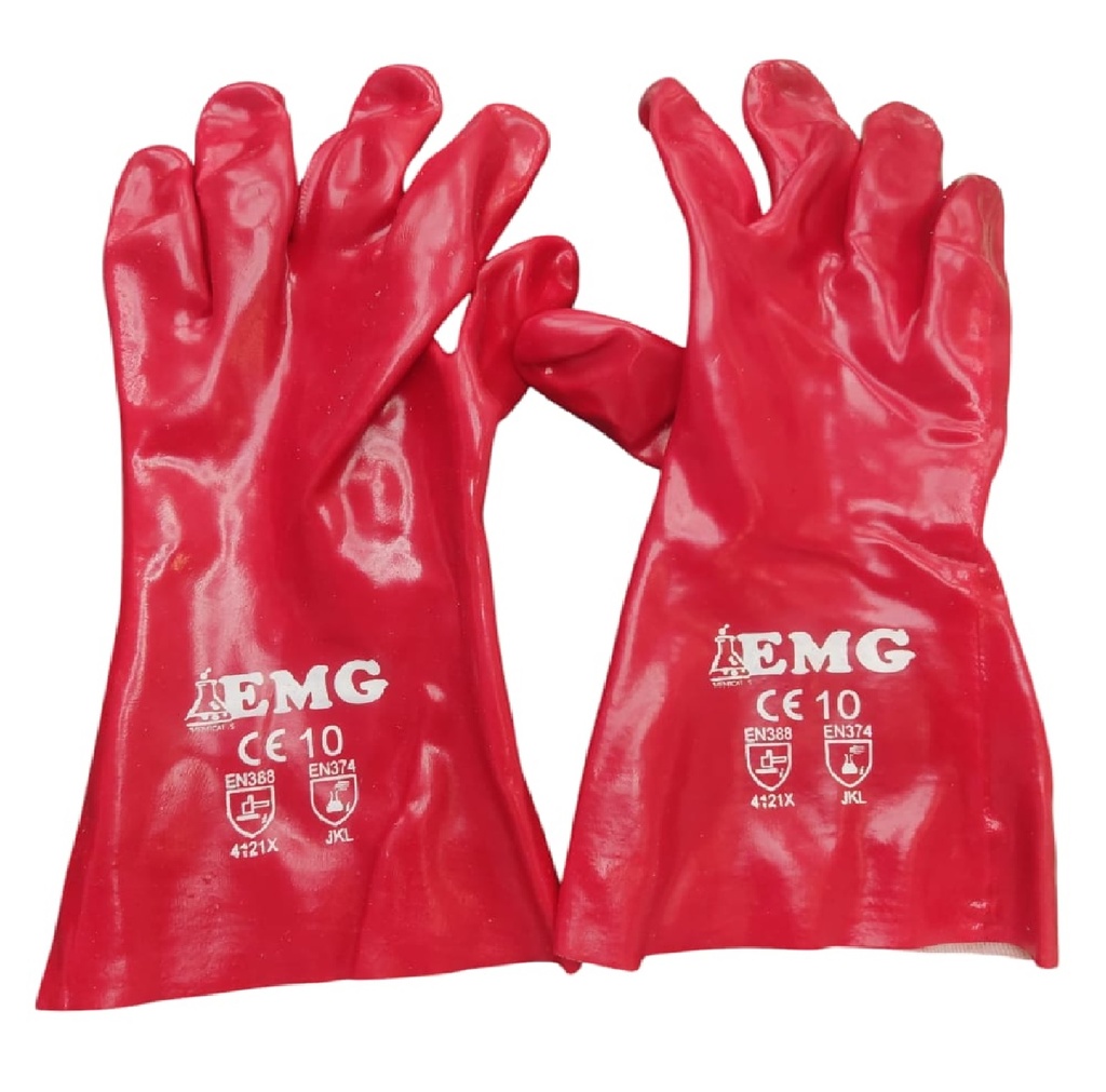 GUANTE DE PVC ANTIACIDO ROJO 14" PAR REF. GAR14 / EMG MARCA GUANTCA