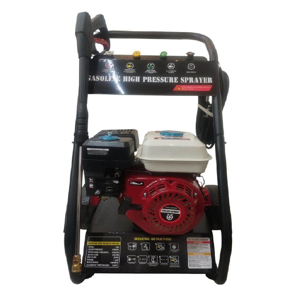 HIDROLAVADORA / HIDROJET A GASOLINA DE 2500 PSI 7.5 HP 9 LPM C/ CARRETILLA REF 0328003 OHM ELEKTRO