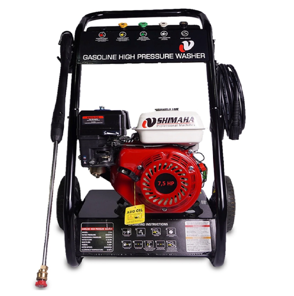 HIDROLAVADORA / HIDROJET A GASOLINA DE 2600 PSI 7.5 HP 2.3 GPM C/ CARRETILLA REF GPW65 MARCA SHIMAHA