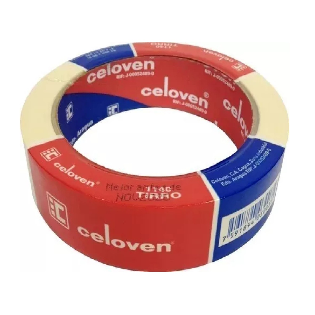TIRRO O CINTA DE ENMASCARAR DE 1" X 45 MTS MASKING TAPE REF.1150MT / 16-07-038 MARCA CELOVEN