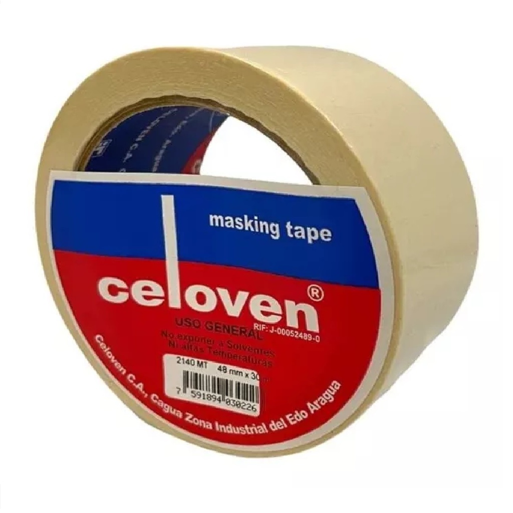 TIRRO O CINTA DE ENMASCARAR DE 2" X 30 MTS MASKING TAPE REF.2140MT MARCA CELOVEN
