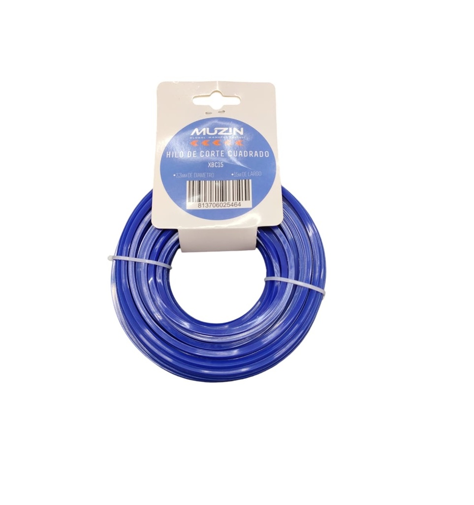 NYLON CUADRADO PARA PODADORA 3.3 MM X 15 MTS AZUL REF. MUZ-XBC15 MARCA MUZIN