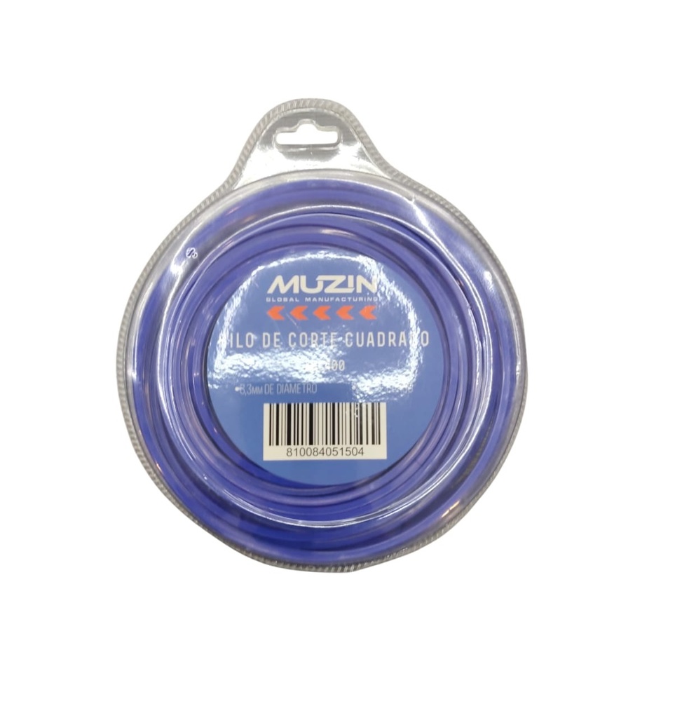 NYLON CUADRADO PARA PODADORA 3.3 MM X 30 MTS AZUL REF. MUZ-XBC400 MARCA MUZIN