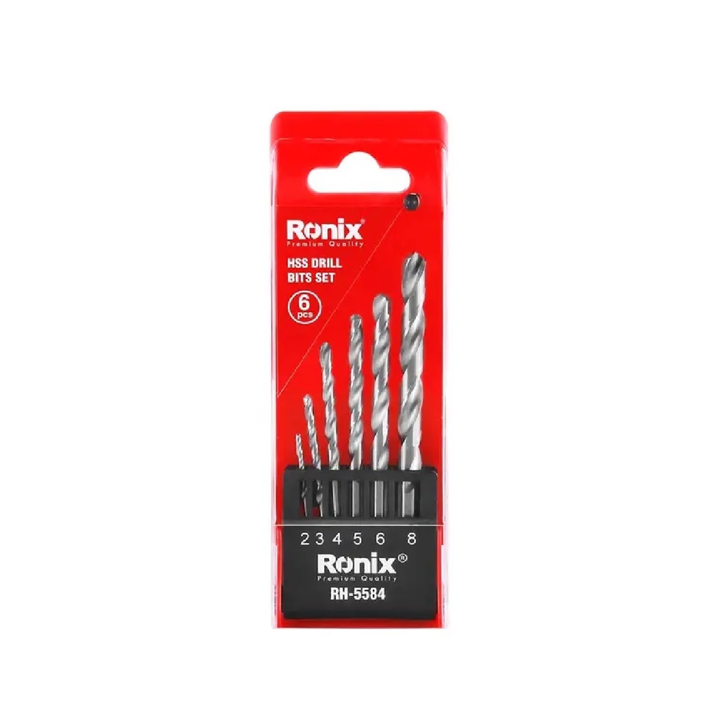 JUEGO BROCAS / MECHAS PARA TALADRO HSS 6 PZAS (2-3-4-5-6-8 mm) REF. RH-5584 / 842282 MARCA RONIX