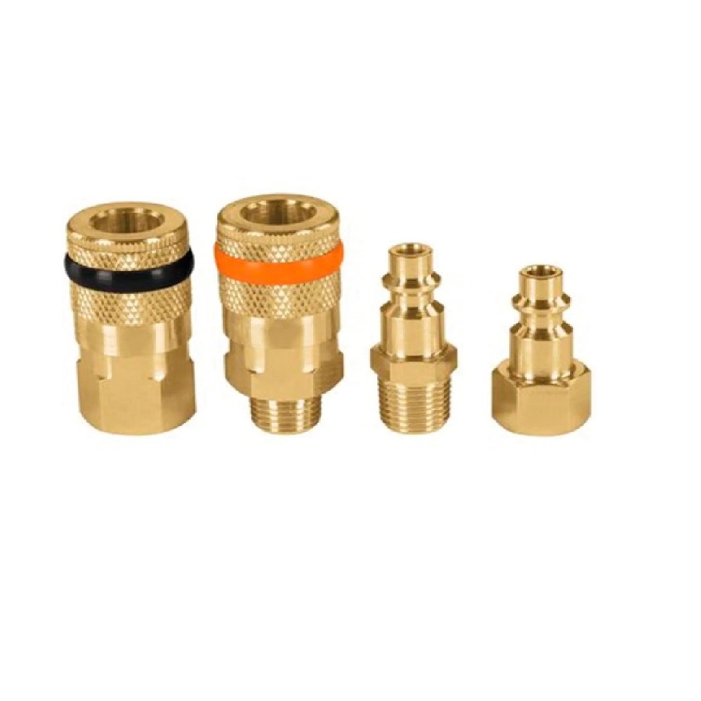 JUEGO DE ACOPLE Y CONECTORES RAPIDO 1/4 X 1" 4 PZA DE LATON REF. NIK-AC1935 MARCA NIKATTO