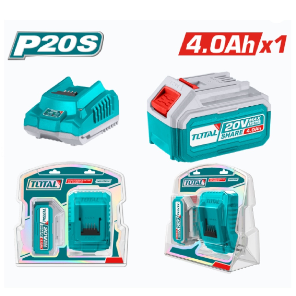 JUEGO DE BATERIA DE LITIO DE 4.0 AH + CARGADOR RAPIDO 20V REF. UTFBCPK1214 MARCA TOTAL TOOLS