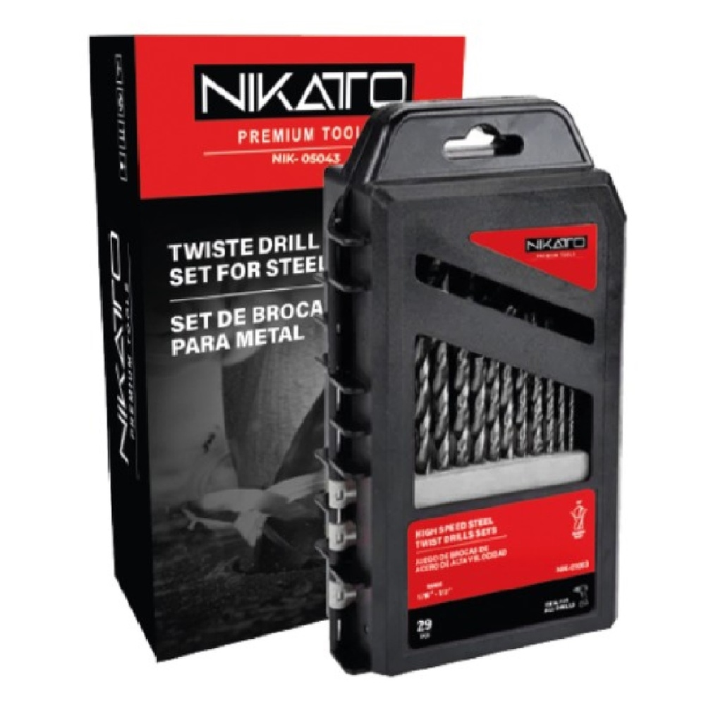 JUEGO DE BROCAS ACERO COBALTO 1/16" - 1/2" (29 PZAS) REF. NIK-05043 / 190489 MARCA NIKATTO