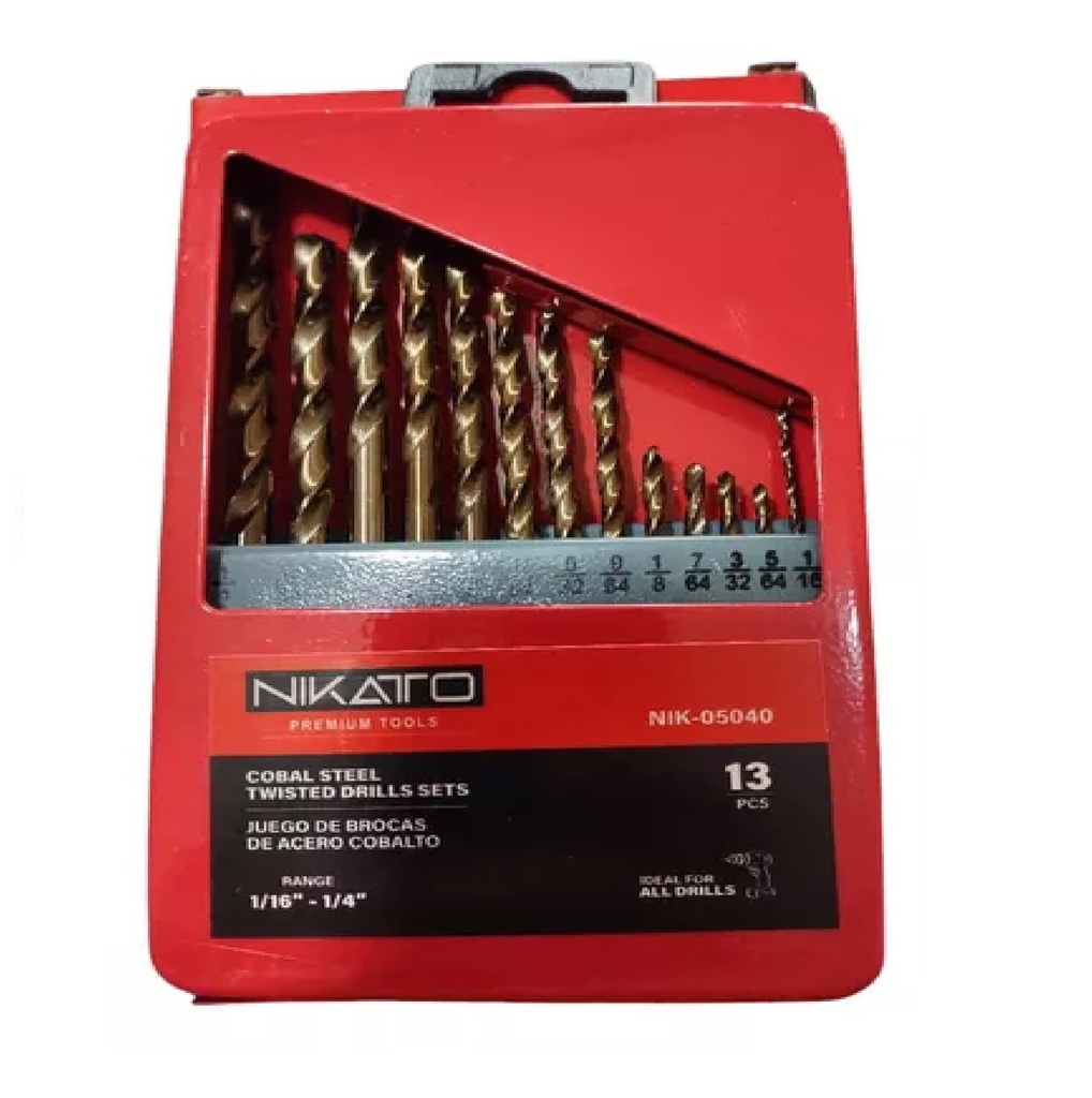 JUEGO DE BROCAS ACERO COBALTO 1/16" - 1/4" (13 PZAS) REF. NIK-05040 / 184006 MARCA NIKATTO