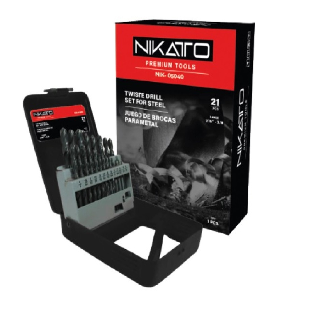 JUEGO DE BROCAS ACERO COBALTO 1/16" - 3/8" (21 PZAS) REF. NIK-05041 / 199604 MARCA NIKATTO