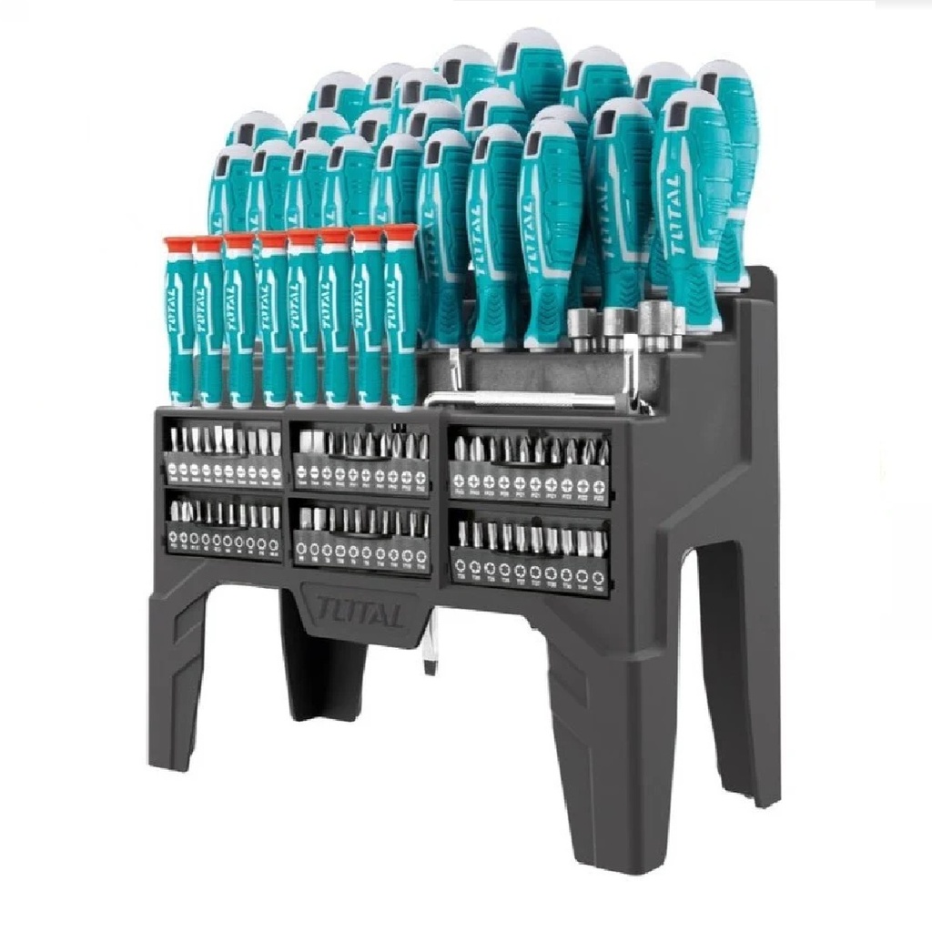 JUEGO DE DESTORNILLADORES + PUNTAS TOTAL 100 PZAS REF. THT2506100 / 844129 MARCA TOTAL TOOLS