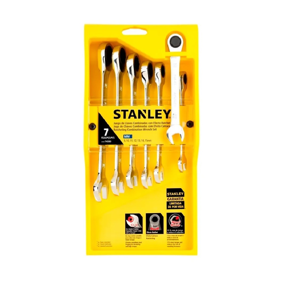 JUEGO DE LLAVE COMBINADAS CON RACHET 7 PIEZAS ( 9 - 15 MM ) REF. STMT74080 / 740807 MARCA STANLEY