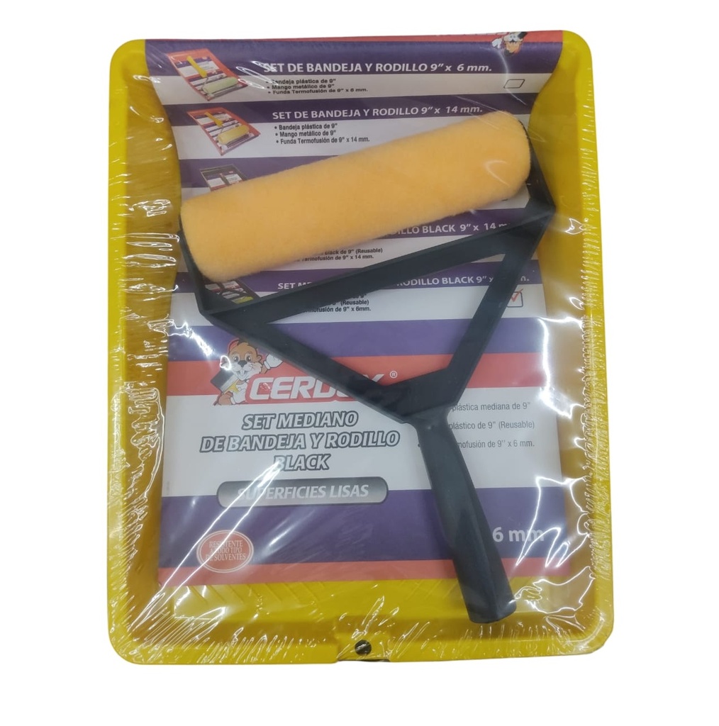 KIT DE BANDEJA + RODILLO CON FUNDA DE 9" X 6 MM CUERPO PLASTICO COLOR AMARILLO REF. 264274 CERDEX
