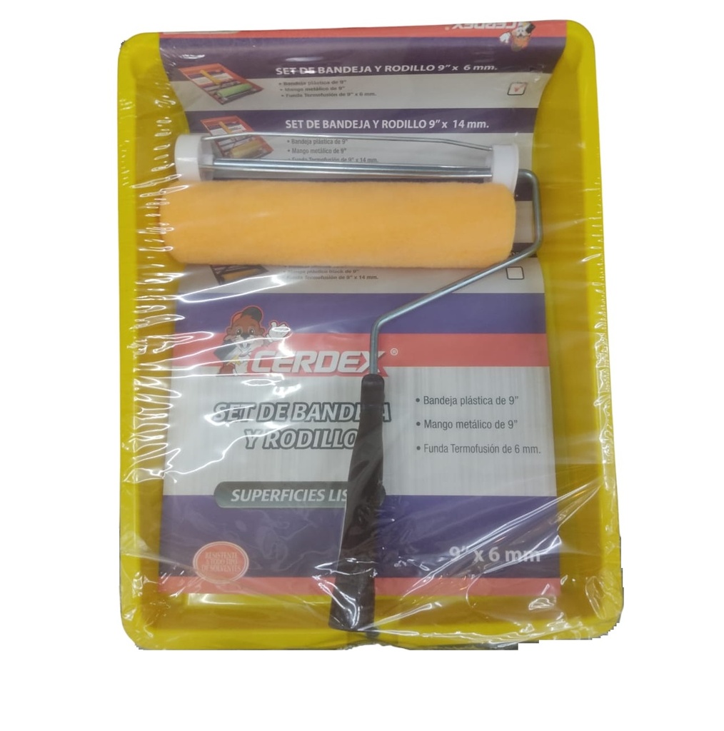KIT DE BANDEJA + RODILLO CON FUNDA DE 9" X 6 MM METALICO COLOR AMARILLO REF. 264267 CERDEX