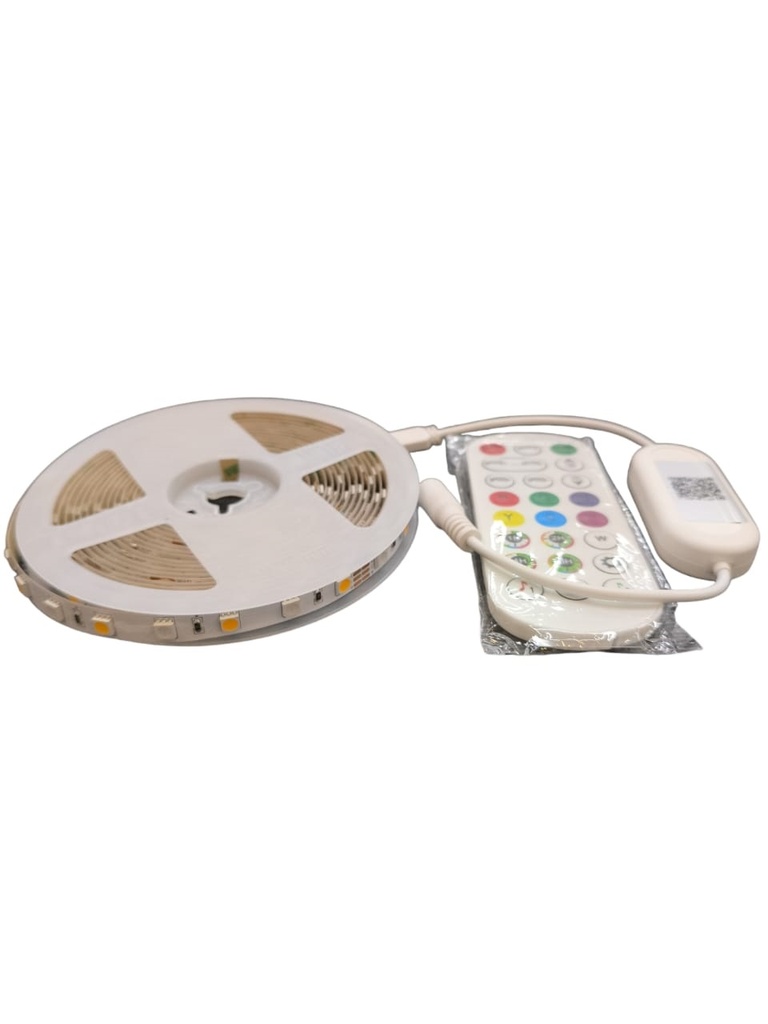 KIT DE CINTA LED SMD 5 MT 24V RGB + 3000K 30 LED/MT 10 W/MT C/CONTROL+BLUETOOTH REF. LUM-606 LUMIND