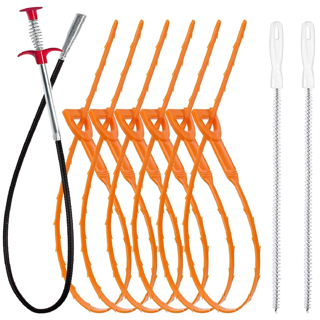 KIT LIMPIADOR DRENAJE 0,9 MTS + 6 REMOVEDORES T/ PELO DE SERPIENTE + 2 CEPILLO REF X003SWWYBV DOMEJO