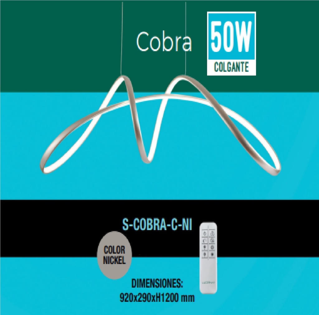 LAMPARA COLGANTE COBRA 50W 3 TONOS 3CCT 110-260V C/CONTROL C/NIQUEL REF S-COBRA-C-NI /112785 LUCERNA