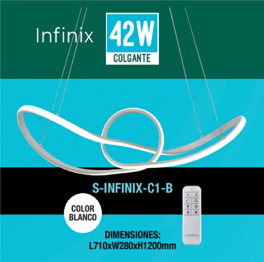 LAMPARA COLGANTE INFINIX 42W 3 TONOS 110-260V C/ CONTROL C/BLANCO REF. S-INFINIX-C1-B LUCERNA
