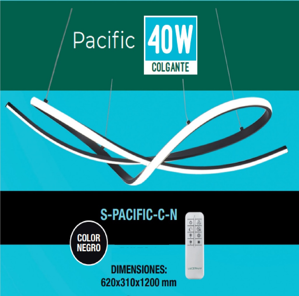 LAMPARA COLGANTE PACIFIC 40W 3 TONOS 110-260V C/ CONTROL C/ NEGRO REF S-PACIFIC-C-N / 112686 LUCERNA