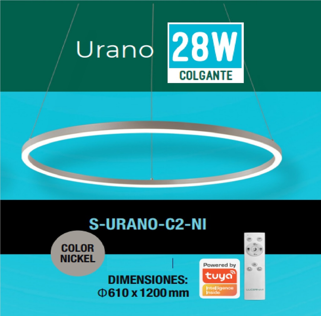 LAMPARA COLGANTE URANO 28 W 3 TONOS 110-260 V C/ CONTROL C/ NIQUEL SMART REF. S-URANO-C2-NI LUCERNA