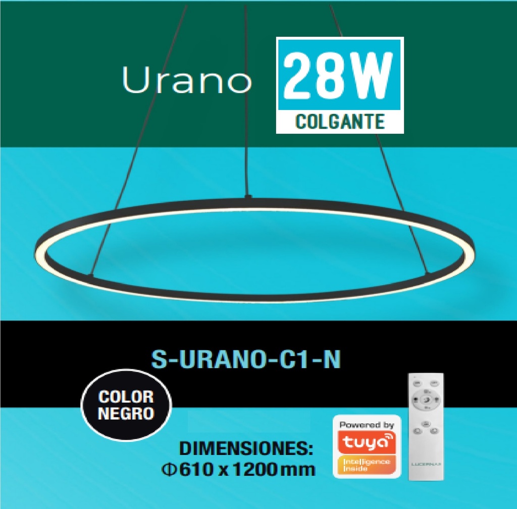 LAMPARA COLGANTE URANO 28 W 3 TONOS 110-260 V C/CONTROL C/ NEGRO SMART REF. S-URANO-C1-N LUCERNA