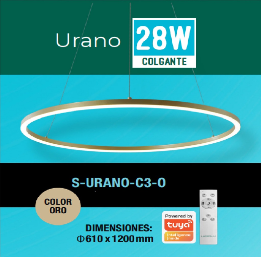 LAMPARA COLGANTE URANO 28W 3 TONOS 110-260V C/CONTROL C/ ORO SMART REF S-URANO-C3-O / 503537 LUCERNA