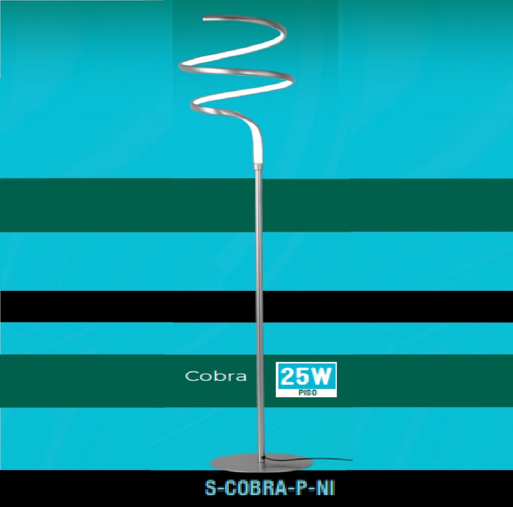 LAMPARA DE PIE COBRA 25W 3 TONOS 110-260V IP20 CONTROL POR INTERR. C/ PLATA REF S-COBRA-P-NI LUCERNA