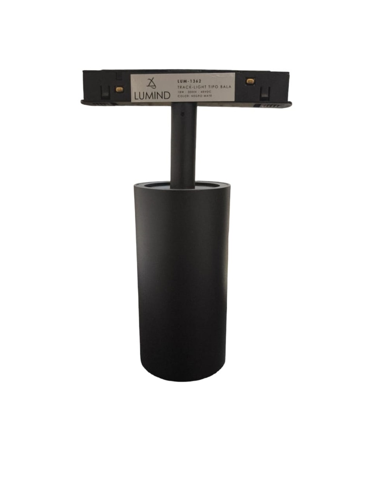 LAMPARA LED INTEGRADA TIPO BALA 18W 3000K 48V NEGRO P/RIEL MAGNETICO REF. LUM-1362 MARCA LUMIND