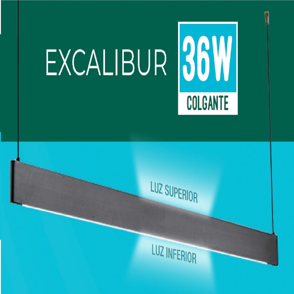 LAMPARA LED LINEAL COLGANTE 36W 3240 LM 3 TONOS C/SWITCH 100-240 V NEGRO REF S-EXCALIBUR-C-N LUCERNA