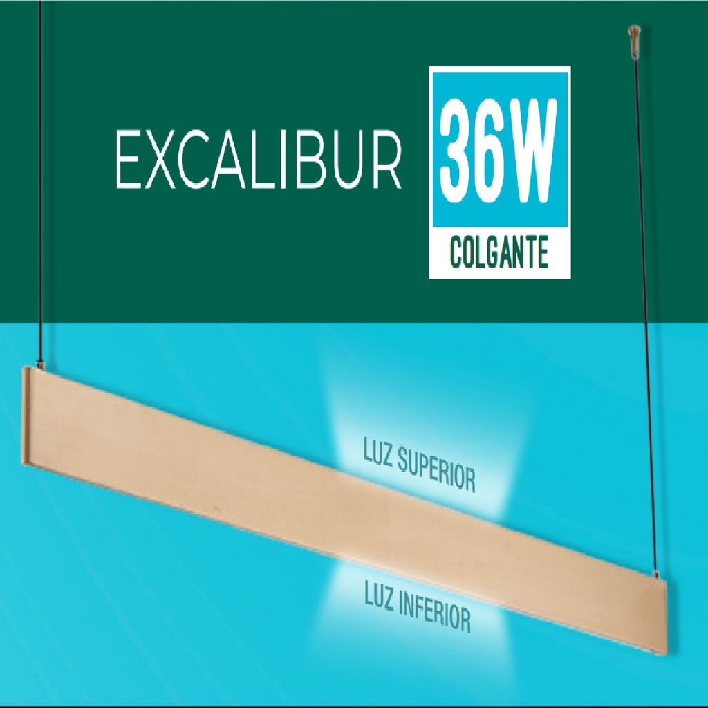 LAMPARA LED LINEAL COLGANTE 36W 3240 LM 3 TONOS C/SWITCH 100-240 V ORO REF. S-EXCALIBUR-C-O LUCERNA
