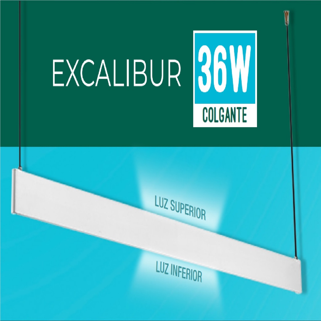 LAMPARA LED LINEAL COLGANTE 36W 3240 LM 3 TONOS C/SWITCH 100-240V BLANCO REF S-EXCALIBUR-C-B LUCERNA