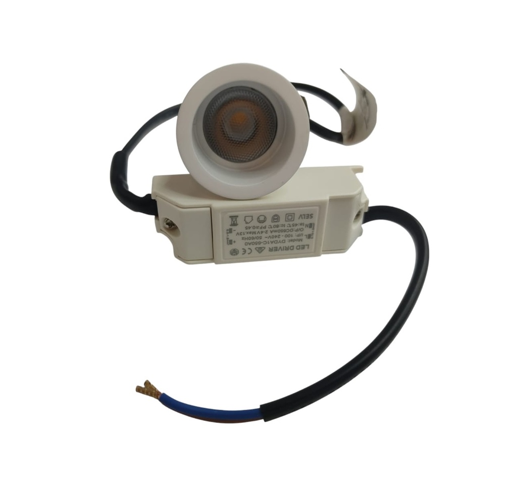 LAMPARA LED MINI SPOT LIGHT 3 W 110 / 220 V 3000 K 3.5 CM C/ BLANCA REF. LUX.LE3C-DRB MARCA LUXOLAR