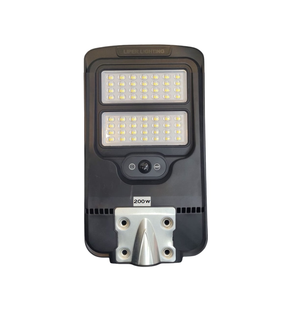 LUMINARIA VIAL LED CON PANEL SOLAR INTEGRADO 200 W  6500 K IP65 BATERIA 3.2V 6000 MAH  ( ALUMBRADO PUBLICO SOLAR ) COLOR NEGRO C/SENSOR DE MOV. C/CONTROL + SIN BRAZO REF. LPSTL-200ES01-Y MARCA LIPER