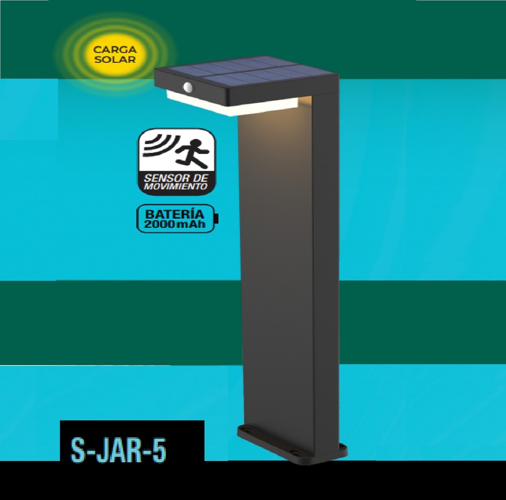 LAMPARA T/ ESTACA P/ JARDIN 50-400 LM 2000MAH IP44 SENSOR MOVIMIE. C/ PANEL SOLAR REF. JAR-5 LUCERNA