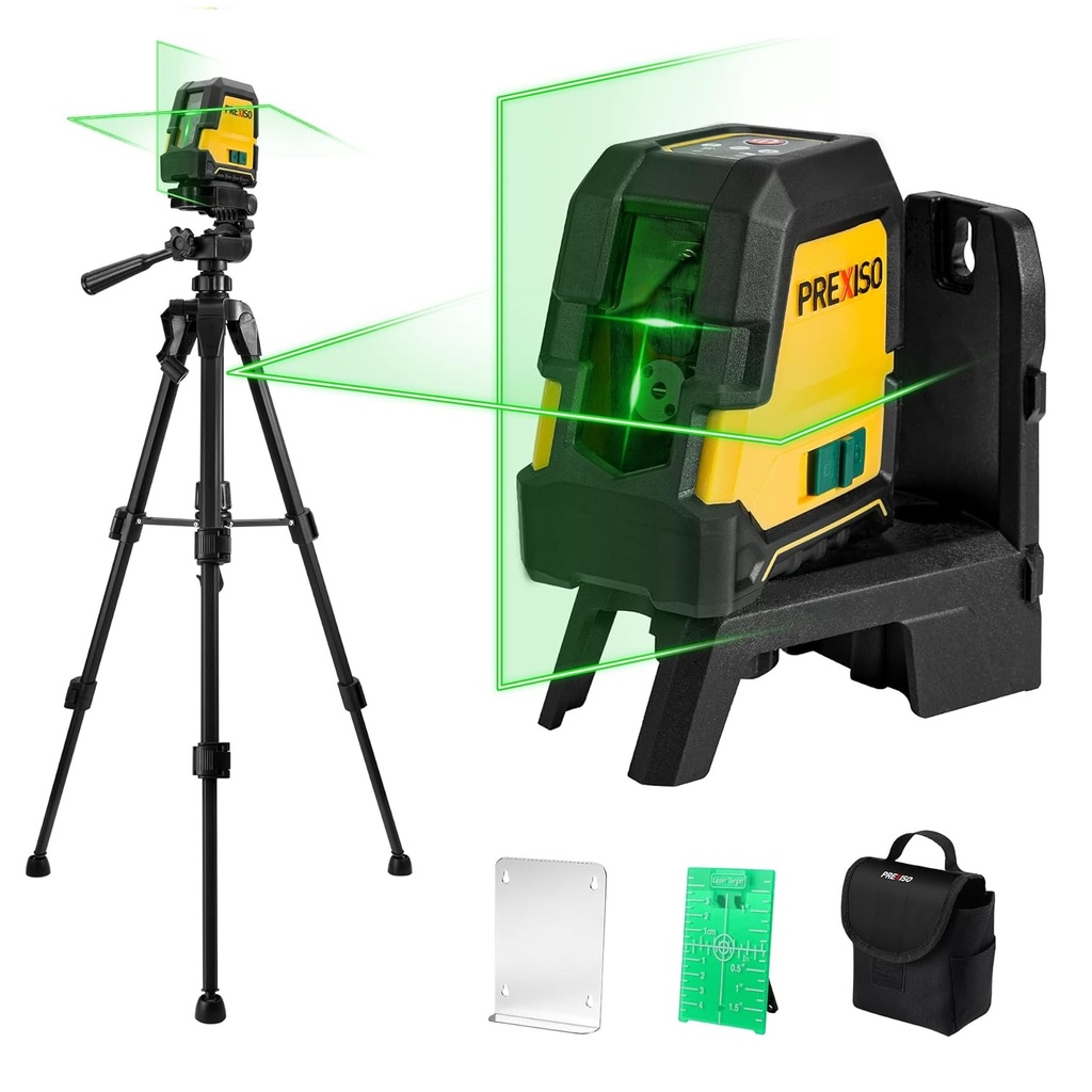 LASER AUTONIVELADOR - LINEAS EN CRUZ C/VERDE 30 MTS C/TRIPODE RECARGABLE USB REF. PLC30GLIT PREXISO