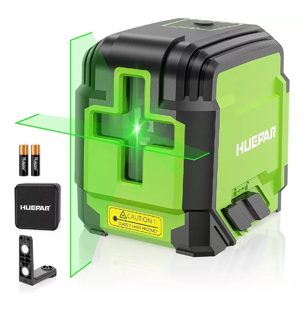 LASER AUTONIVELADOR - LINEAS EN CRUZ L/VERDE IP54 C/2BAT AA+ESTUCHE+SOPORTE EN L REF. GK011DG / X0042WF071 HUEPAR