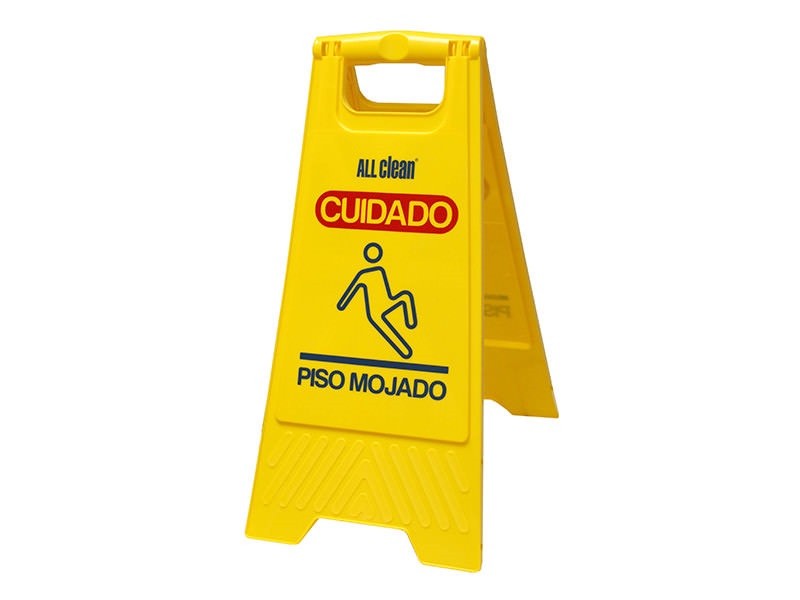 LETRERO BALIZAMIENTO PRECUACION PISO MOJADO PLEGABLE COLOR AMARILLO 30X29X65 CM REF-8030 ALL CLEAN