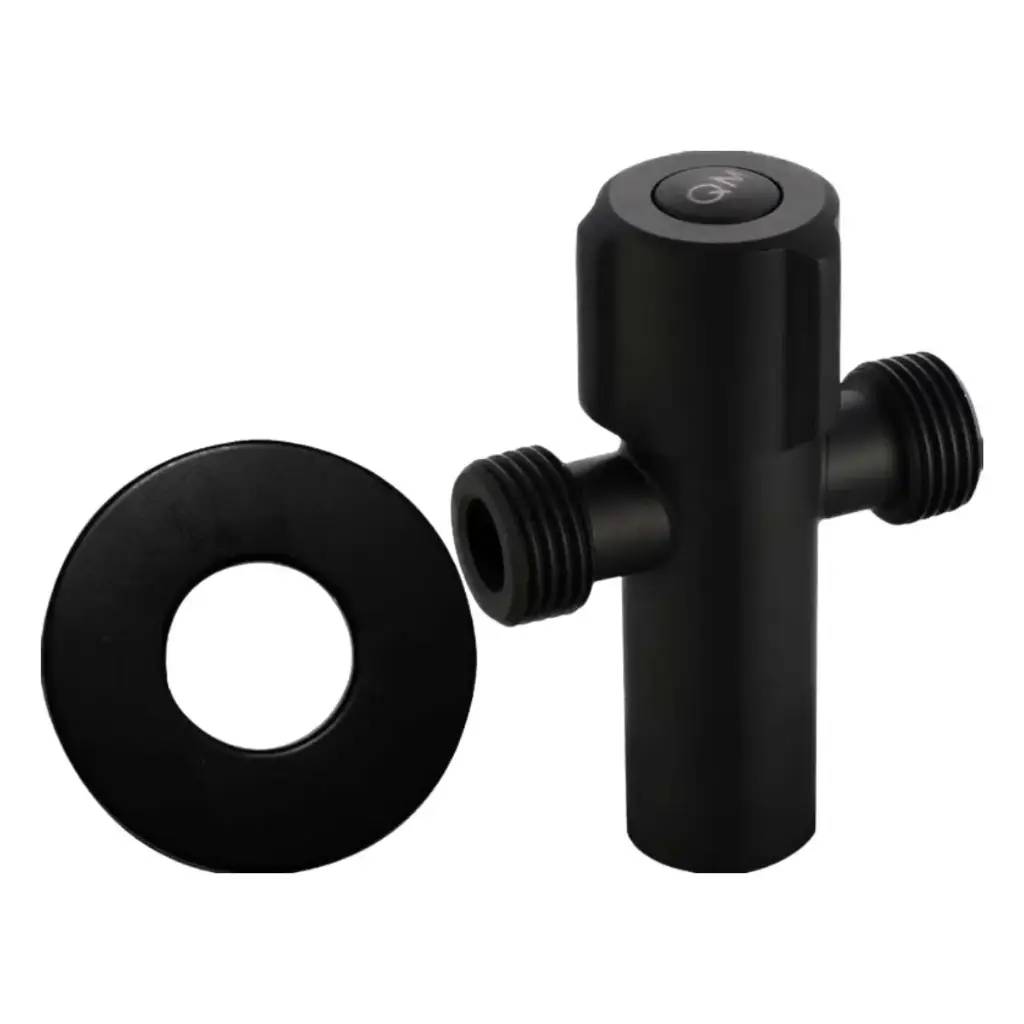 LLAVE / VALVULA DE ARRESTO SERIE DELTA C/DOBLE CONEX. HEMBRA 1/2X1/2X1/2" COLOR BLACK QUALITY METAL