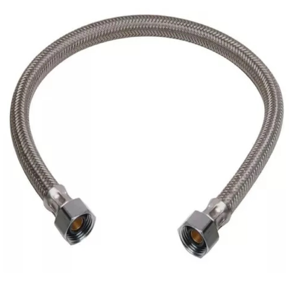 MANGUERA / CANILLA DE CONEXIÓN P/ CALENTADORES 1/2" X 1/2" 40 CM ACERO INOX MARCA QUALITY METAL