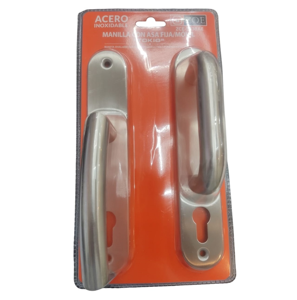MANILLA DE ACERO INOXIDABLE FIJA/MOVIL PLACA OVALADA DER-IZQ MOD. TOKIO REF.ZCE-5238AE ZOE
