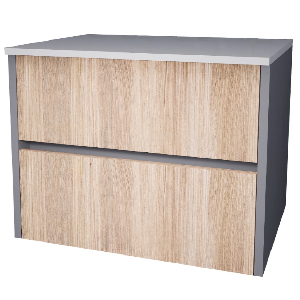 MUEBLE DE BAÑO 2 GAVETAS 61 X 49 X 47 CM CON TOPE SINTERIZADO GRIS Y MADERA REF. MBCUBO60-2G KYNWOD