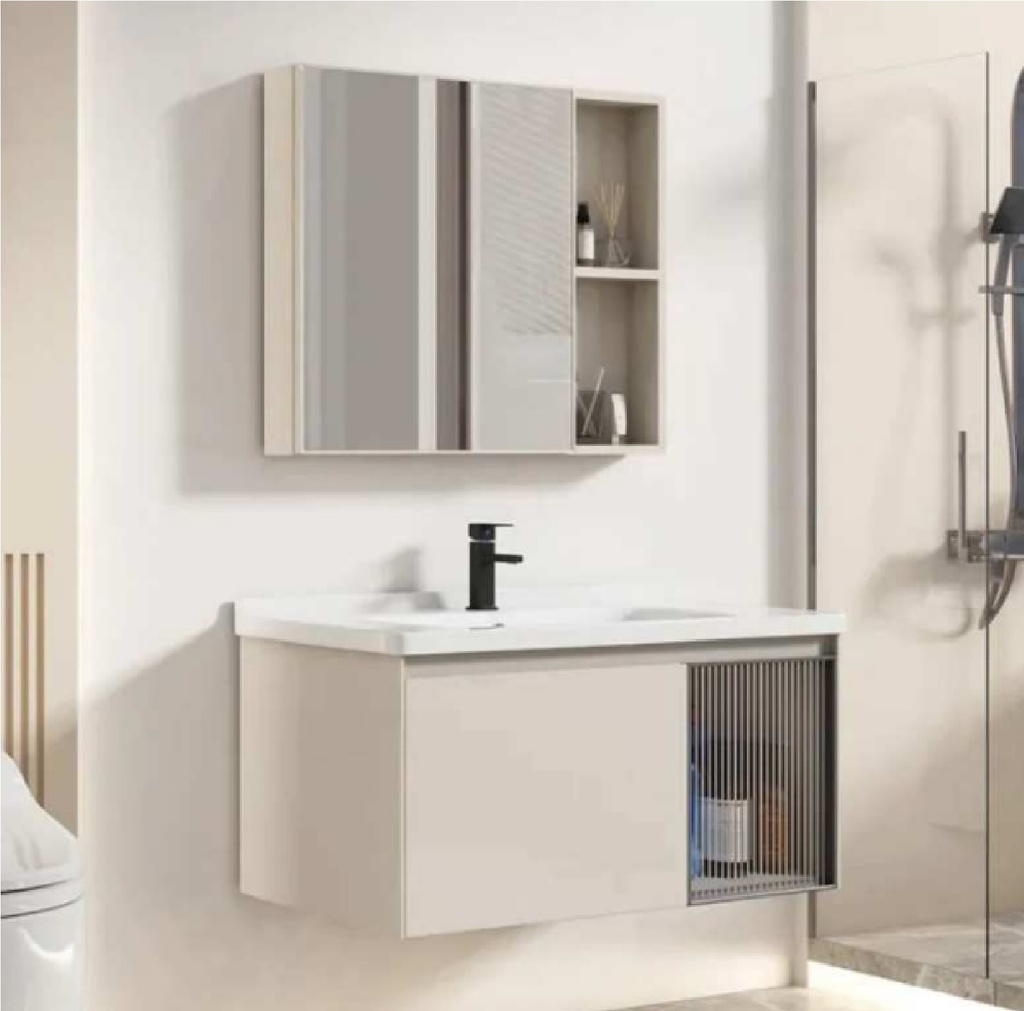 MUEBLE P/ BAÑO EN ALUMINIO 60X48 CM C/ ESPEJO LED 55X65 CM C/ BEIGE REF REV-013 / B2901B-60 VONANMAX