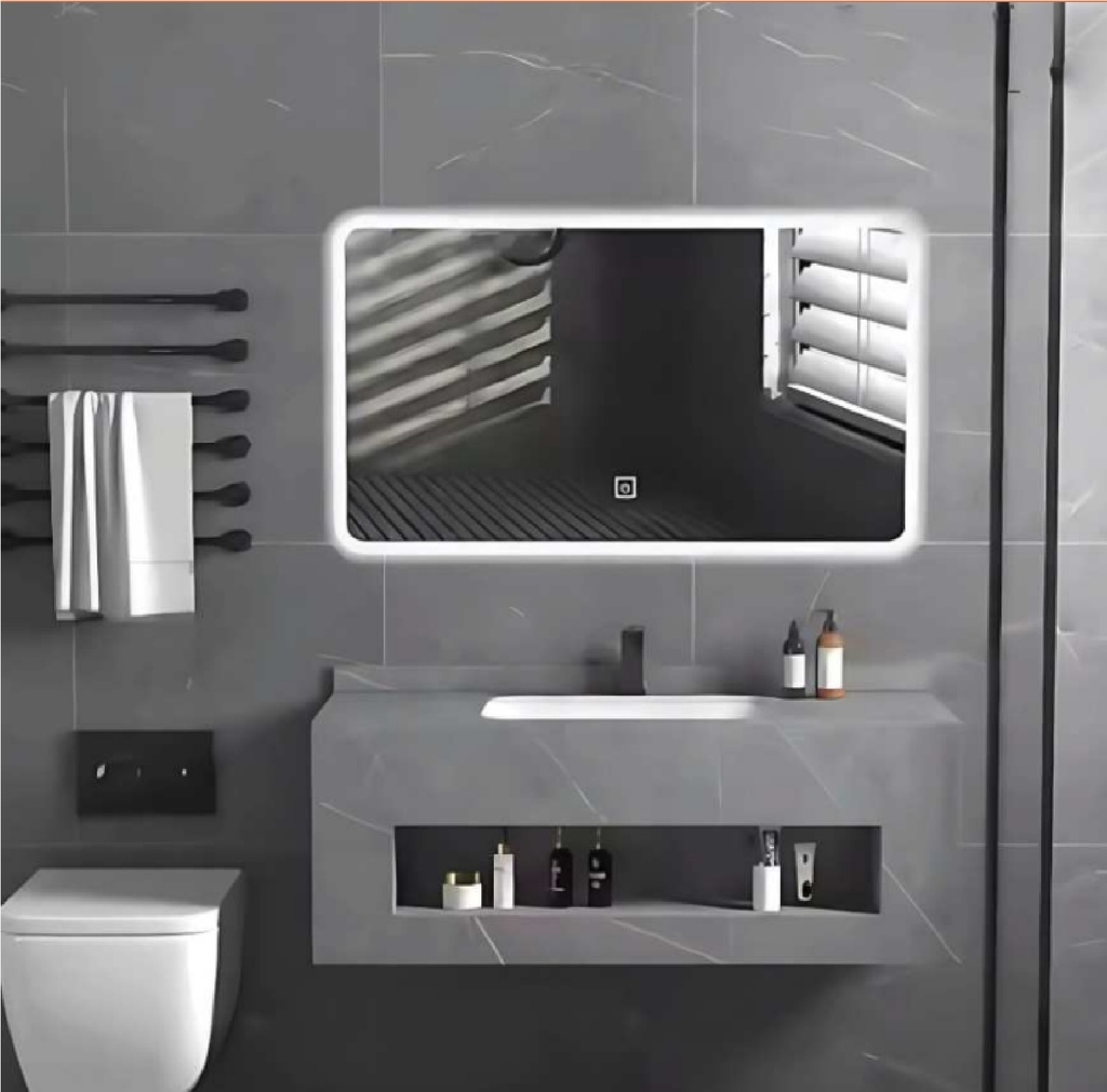 MUEBLE P/ BAÑO EN ALUMINIO 60X50X40 CM C/ ESPEJO LED 60X80 CM C/ GRIS REF REV-021 / D4-60 VONANMAX