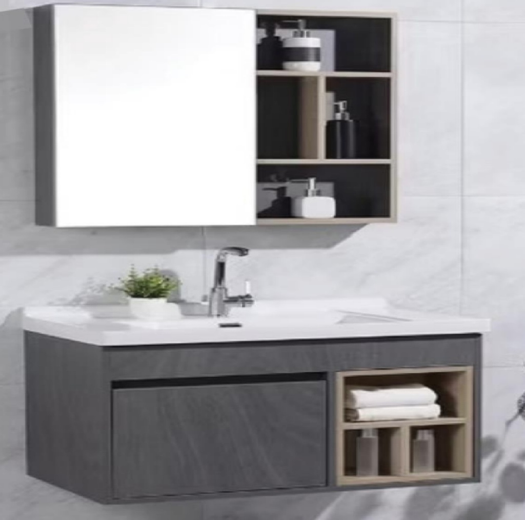MUEBLE P/ BAÑO EN ALUMINIO 61X48 CM C/ ESPEJO 60X70 CM C/ GRIS REF REV-073 / 8012-60 VONANMAX